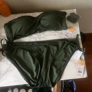 Kona Sol green bandeau bikini with side tie bottoms NEVER WORN